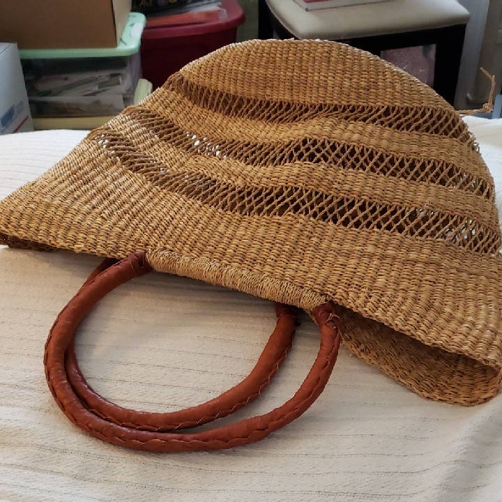 Woven Tan Handbag With Brown Handles